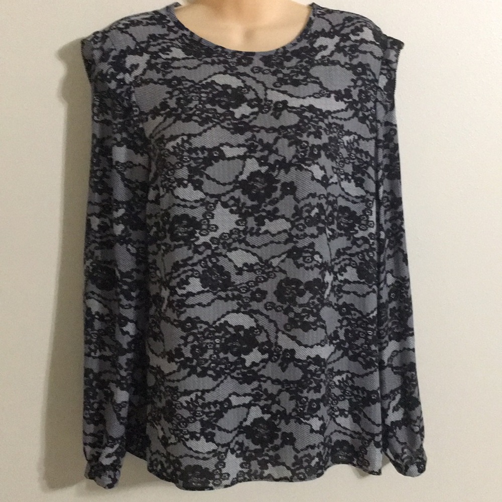 New Michael Kors lace print black long sleeve top